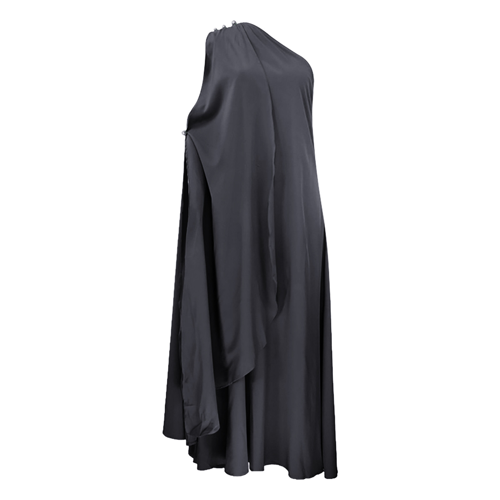 thumbnail image 5 of Vestido largo boho de un solo hombro para mujer - Color liso, fluido - Informal/playa/vacaciones - Mezcla de poliéster y spandex, 5 of 6